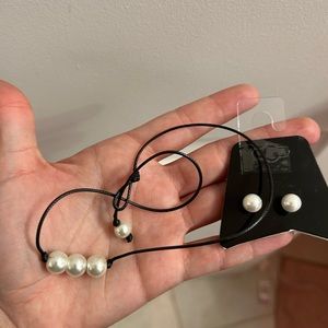 90s pearl choker earring set